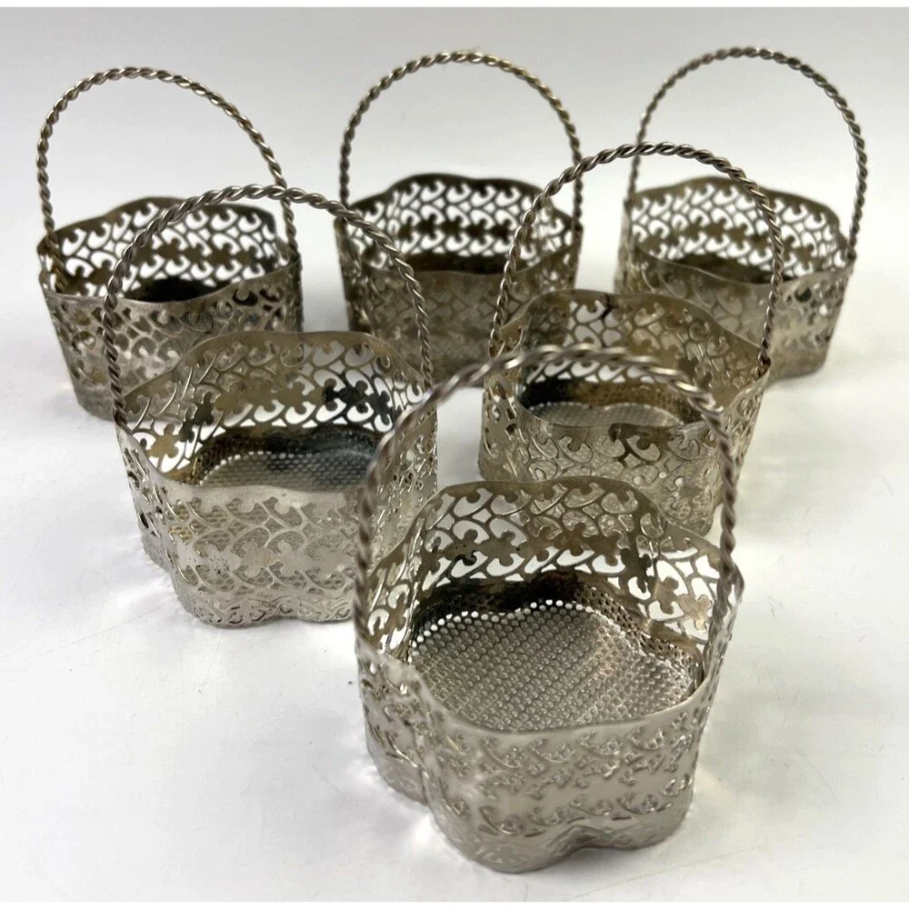 Lot of 6 Silver Plated Decorated Gift Baskets